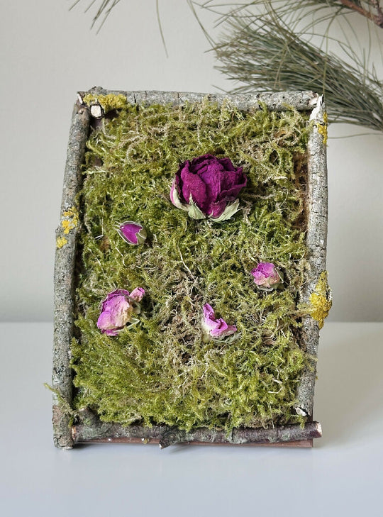 Natural Elegant Cottage Core Country Style Dried Flower Rose and Moss Framed Art