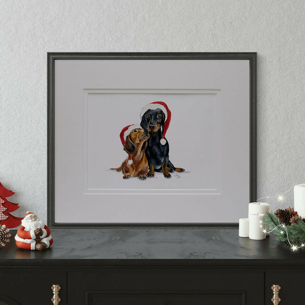 Cute Christmas Dachshunds - Original Artwork