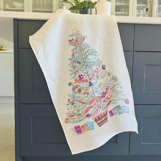 Christmas Linen Tea Towel