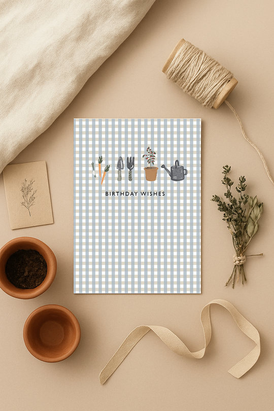 Birthday Wishes - Blue gingham