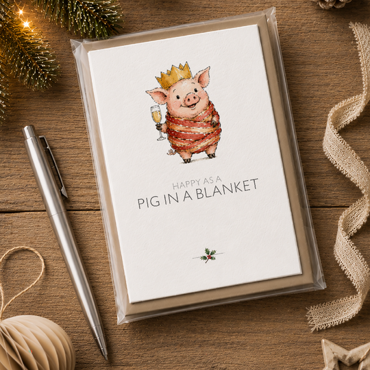 Pack of 5, Pigs in blankets - plantable wildflower seed Christmas cards