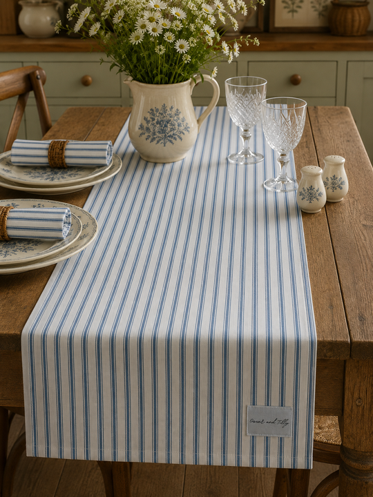 Ticking Stripe Table Runner - in Blue Heaven