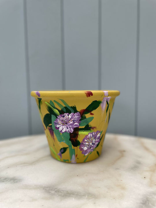 Hand-Painted Interior Terracotta Plant Pot Scabiosa Flowers