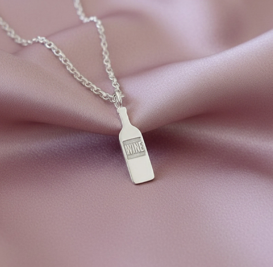 Wine Bottle Charm Necklace - Sterling Silver