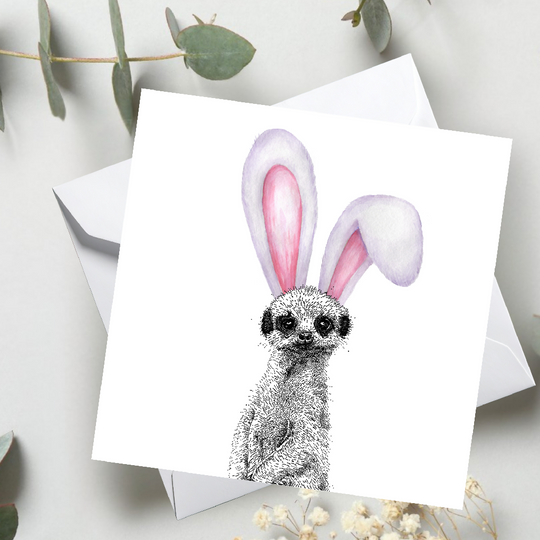 Bunny Ears Meerkat Card – Spring Greeting, Nature Lover Card