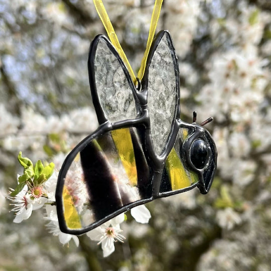 Stained Glass Bee decoration with vintage glass