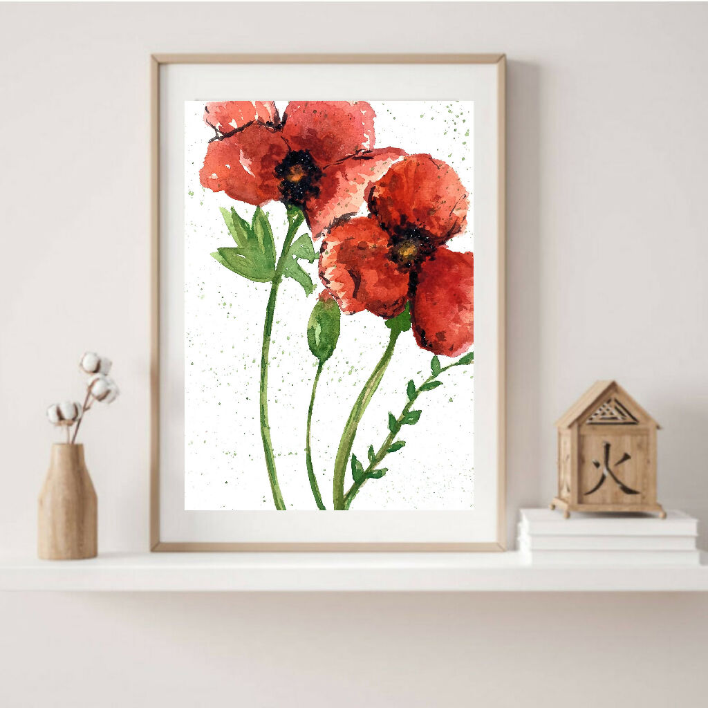 Poppy & Glitter Watercolour Print