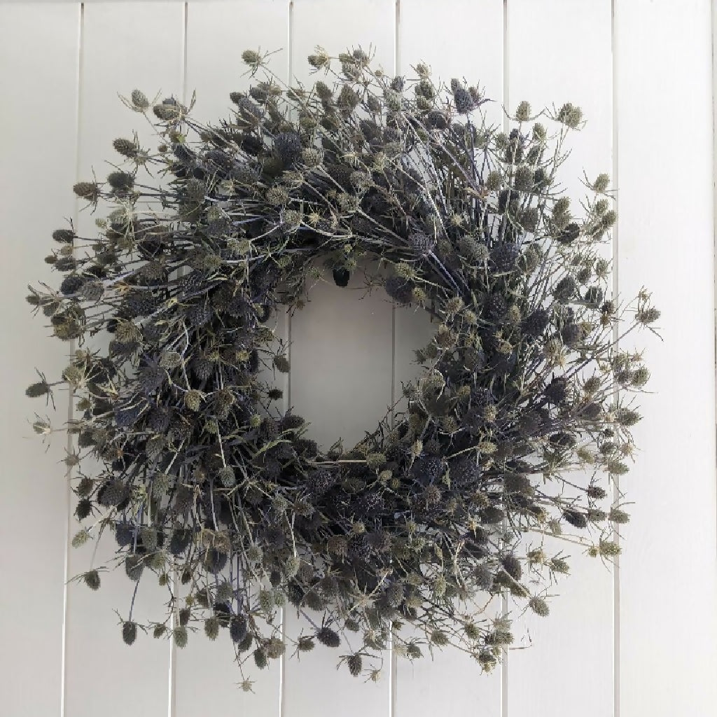 Handmade Wreath made with Dried Blue Eryngium Thistle