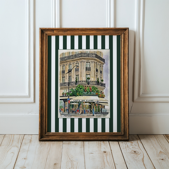 An Afternoon at Café de Flore Paris Café Wall Art Print Saint Germain Watercolor & Ink Illustration