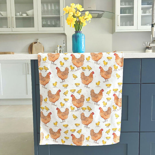 Mother Hen and Chicks Organic Cotton Tea Towel