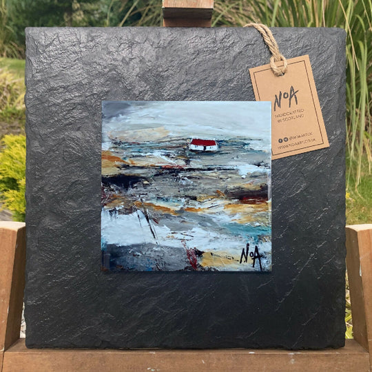 'Red Roofs' | Slate Framed Scottish Highlands Bothy Wall Art