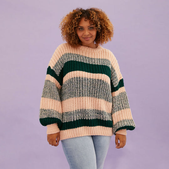 Louise Stripe Balloon Sleeve Jumper - Bottle Green