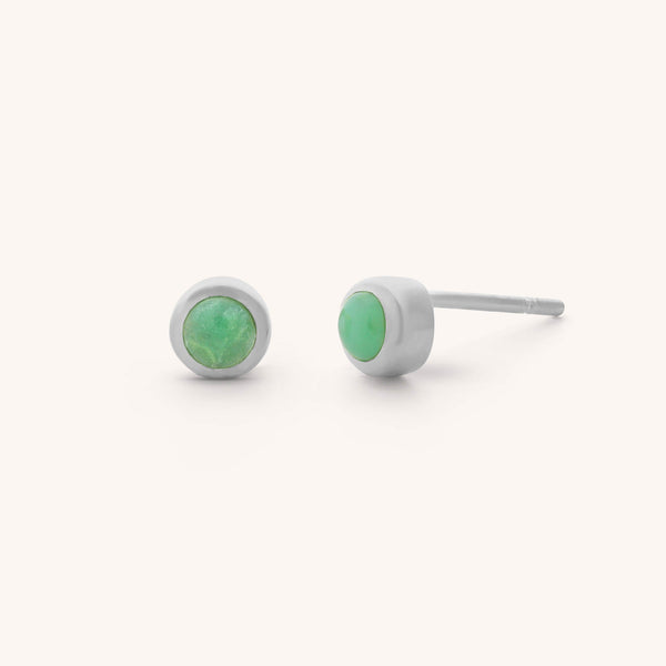 Chrysoprase Mini Gem Dot Birthstone Earrings - May