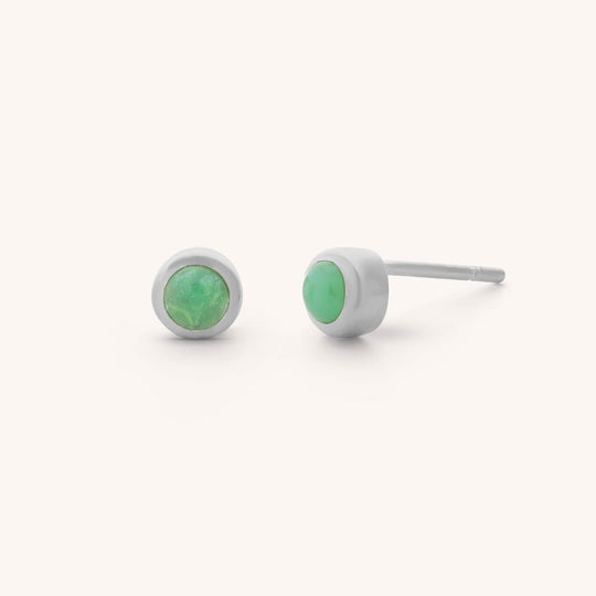 Chrysoprase Mini Gem Dot Birthstone Earrings - May