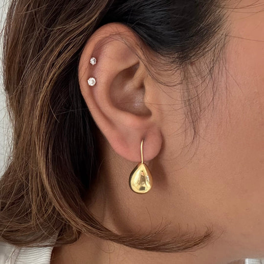 Chunky Teardrop Shaped 18k Gold Plated Sterling Silver Hook Earrings