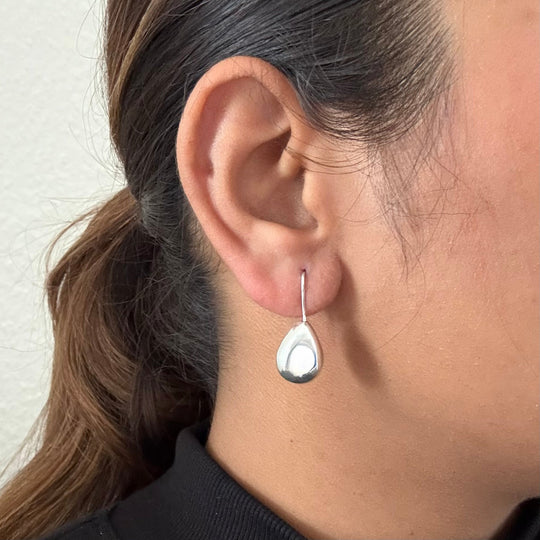 Chunky Teardrop Shaped Sterling Silver Hook Earrings