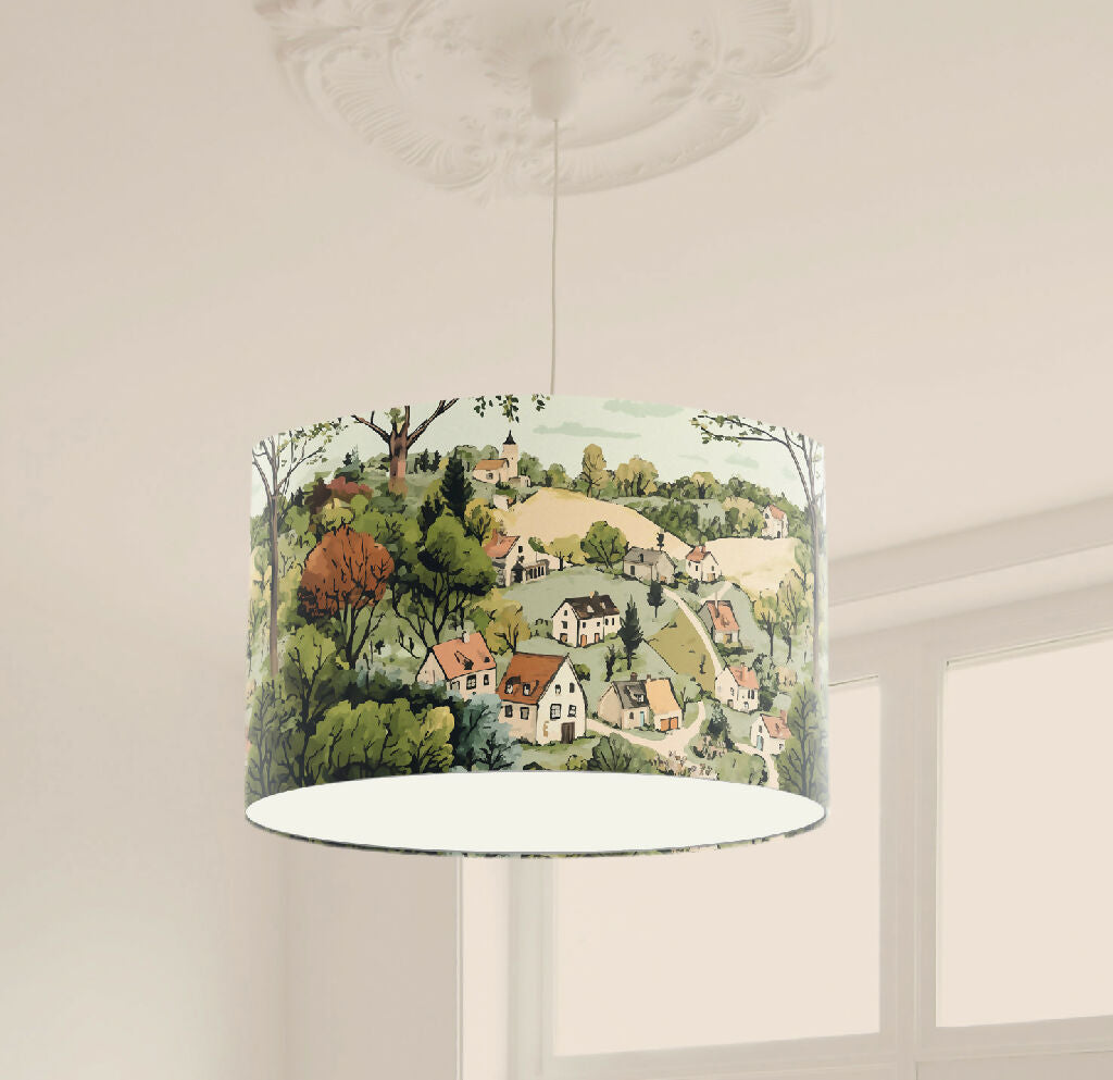 village houses countryside illustration lampshade landscape lampshade cath kitson style print lightshade