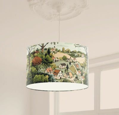 village houses countryside illustration lampshade landscape lampshade cath kitson style print lightshade