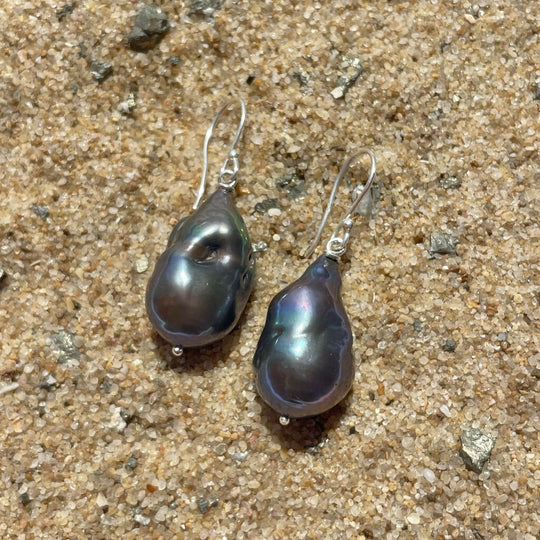 Chunky Baroque Peacock Freshwater Pearls Sterling Silver Earrings