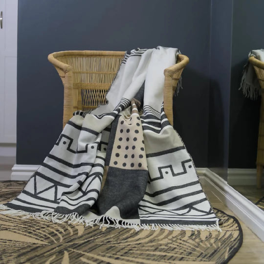 Umbhaco Weave Throw Blanket in Black and Cobblestone | Xhosa