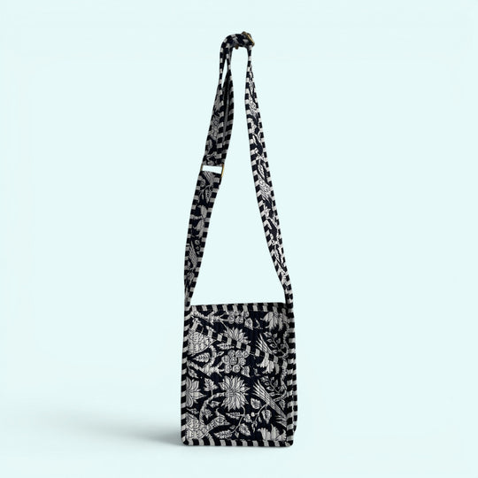 Mini Cross Body Bag - Black and White Block Print Floral
