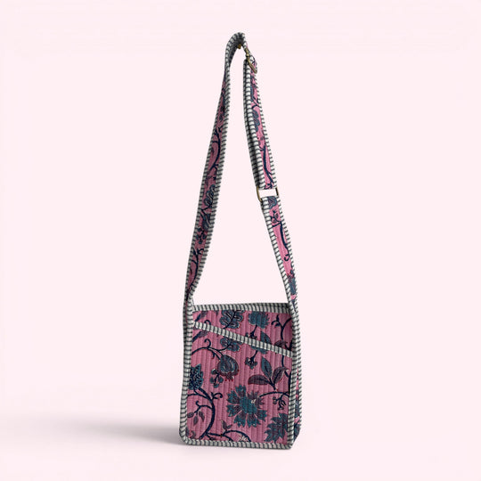 Mini Cross Body Bag - Pink Block Print Floral