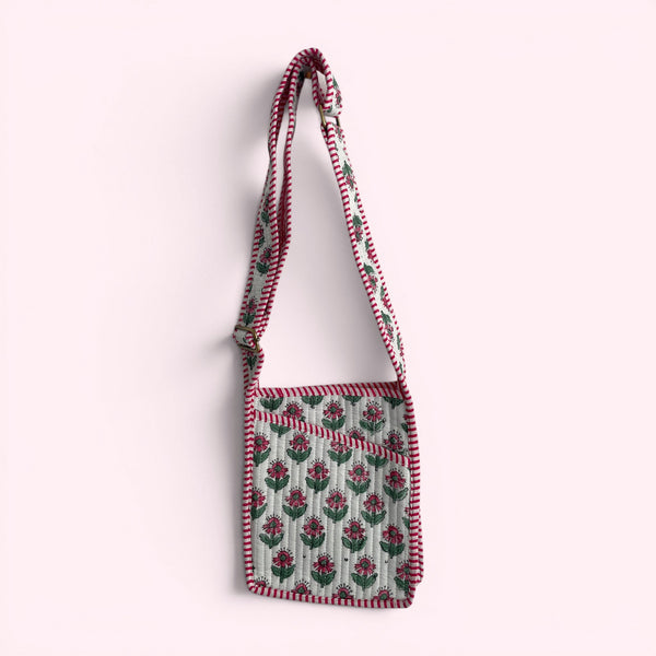 Mini Cross Body Bag - White, Pink and Green Mini Flower