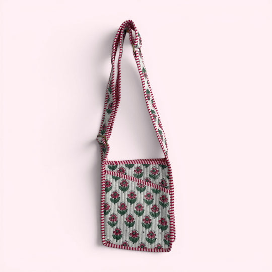 Mini Cross Body Bag - White, Pink and Green Mini Flower