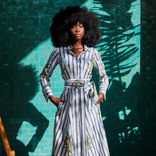 Cotton Marigold Dress in Baby Blue & Grey