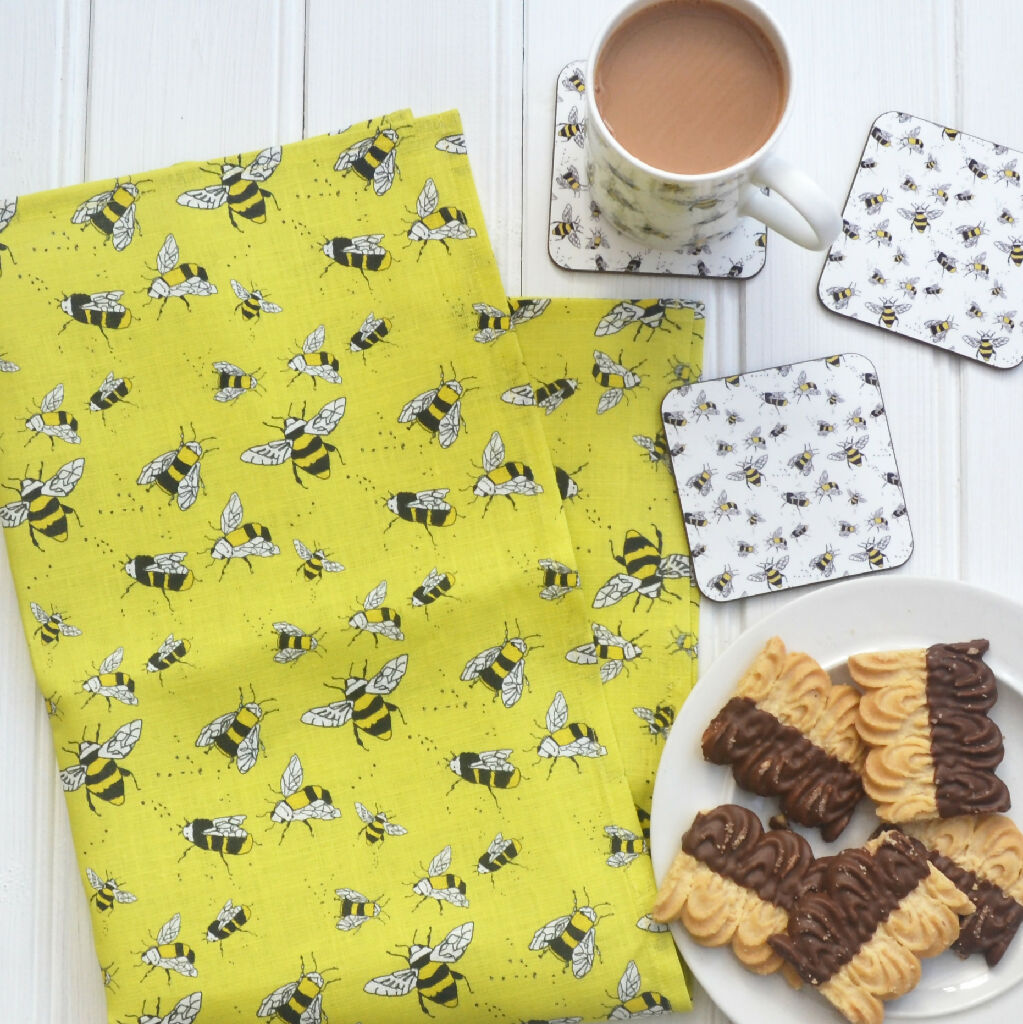 Bee Linen Tea Towel in Yellow