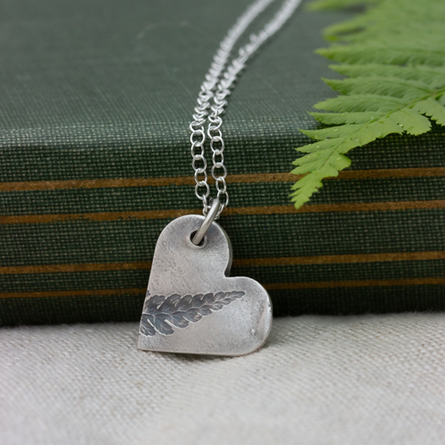 Fern Leaf Silver Heart Pendant