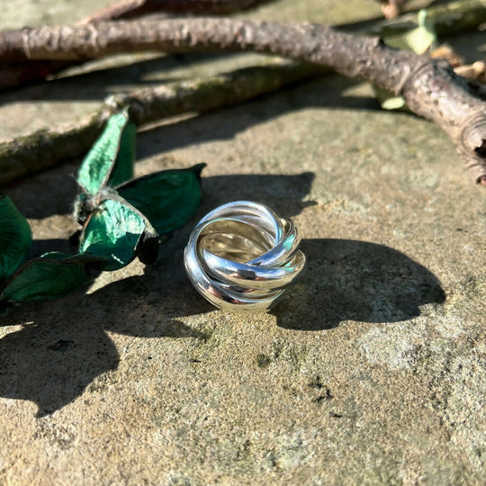 Chunky sterling silver five band crossover interlocking ring