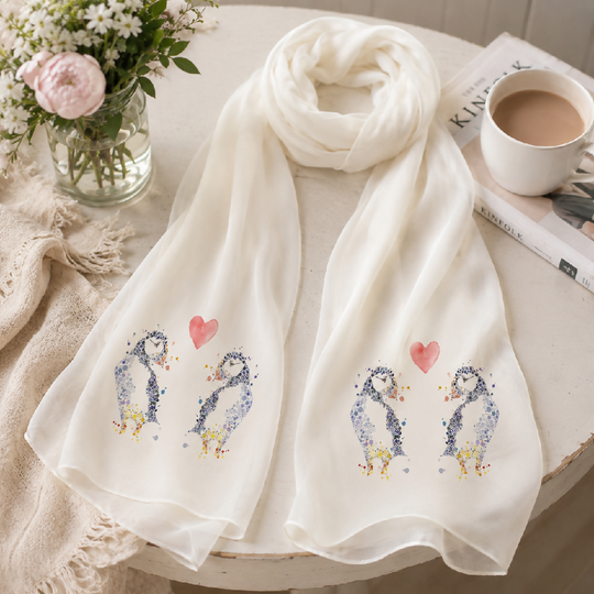 Puffins Chiffon Women's Scarf, British Wildlife Bird Gift