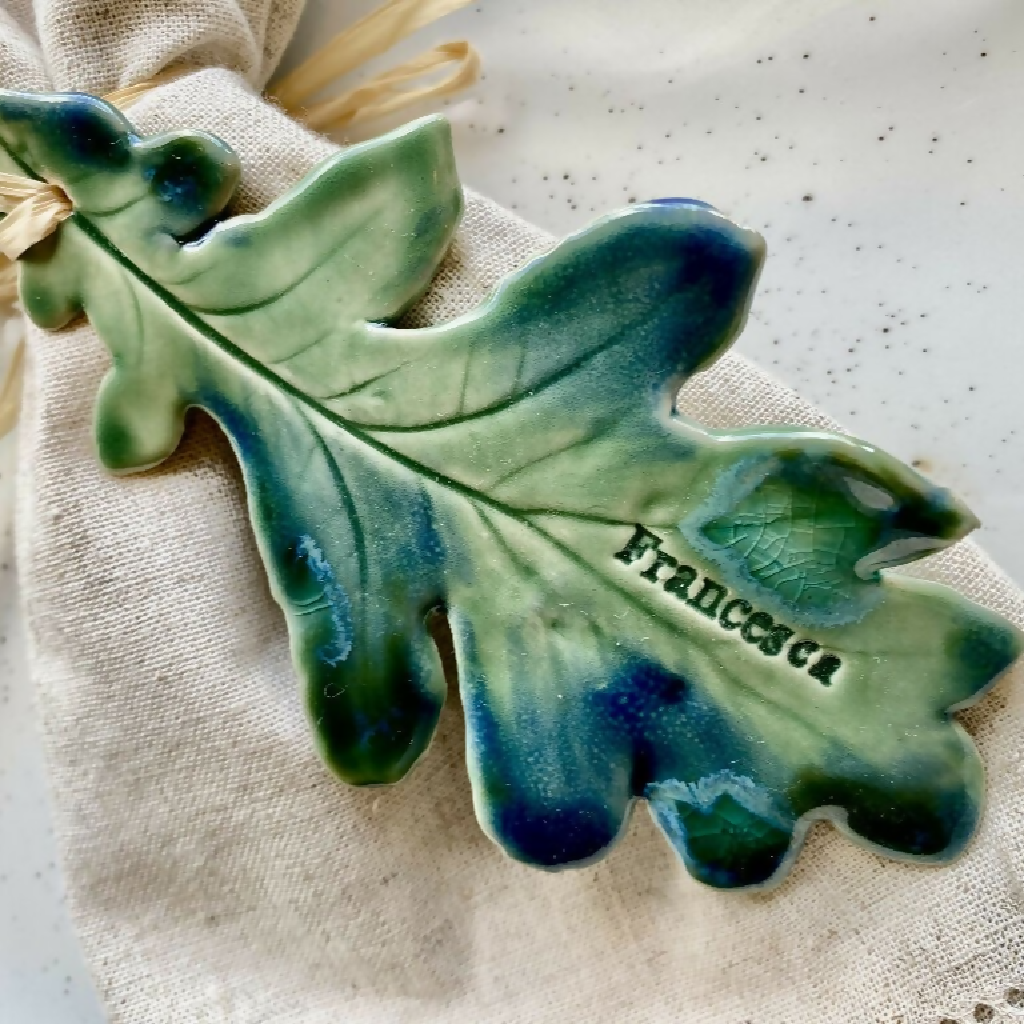 Oak leaf - Personalised Ceramic Place setting | Wedding favour | Dinner Gift MADE TO ORDER