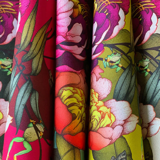 Peony and Tree Frog Organic Cotton Tea Towel - Various Colours