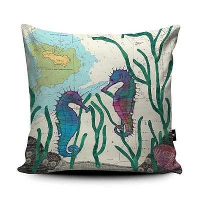 Seahorses at Drakes Island Plymouth Devon Faux Suede Cushion