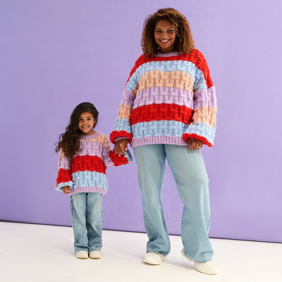 Mandy Kids Criss-Cross Stitch Balloon Sleeve Stripe Jumper