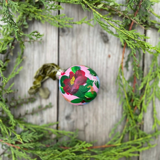Camellia Yuletide Floral Hand Painted Ceramic Bauble