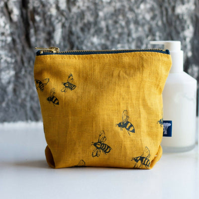Linen Makeup Bag in Bee Design