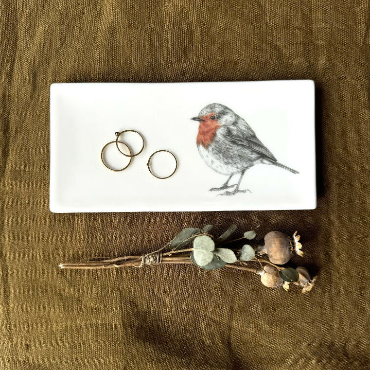 Fine Bone China Rectangular Robin Trinket Dish