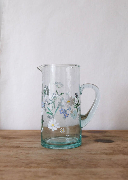 Cosmos & cow parsley recycled glass jug