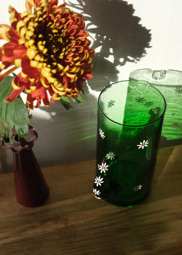 Daisy green recycled glass jug
