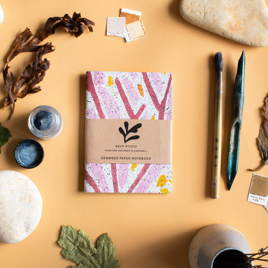 Lined Seaweed Paper A6 Notebook - Sea Sprigs Pink