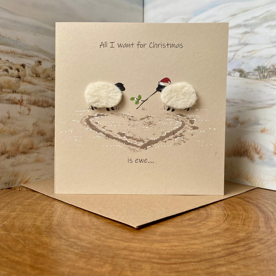 Christmas Card for Couples – Handmade Wool Sheep Card