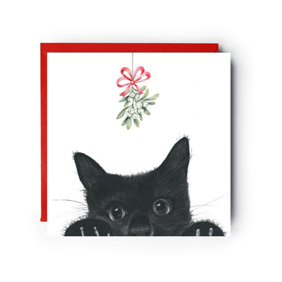 Cute Mistletoe Cat Festive Christmas Card