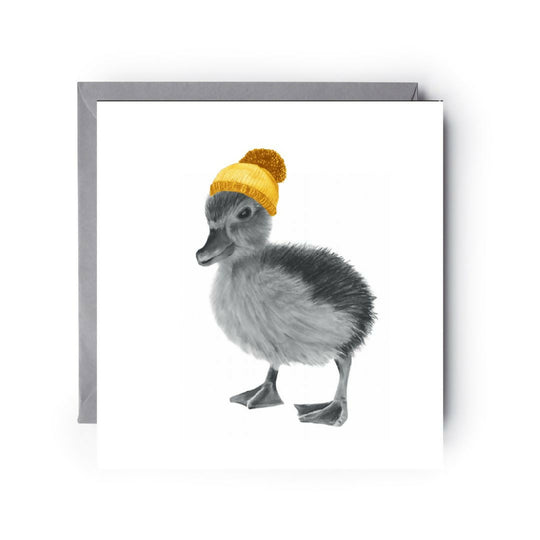 Little and Lovely: Duckling in Yellow Bobble Hat Winter Wishes Card