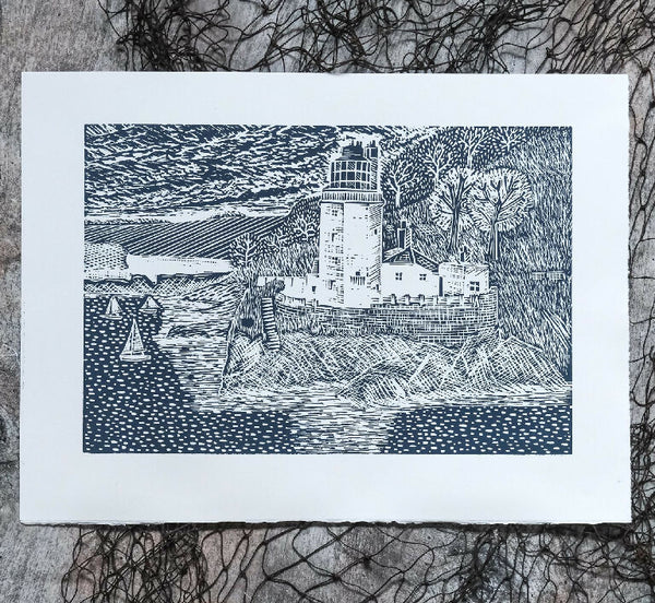 St Anthony Lighthouse, Roseland, Cornwall Lino Print