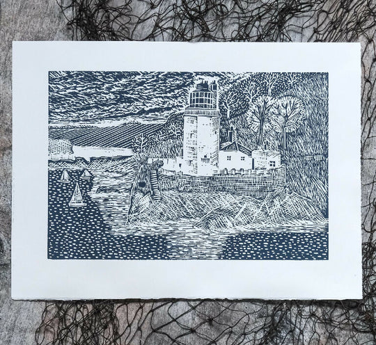 St Anthony Lighthouse, Roseland, Cornwall Lino Print