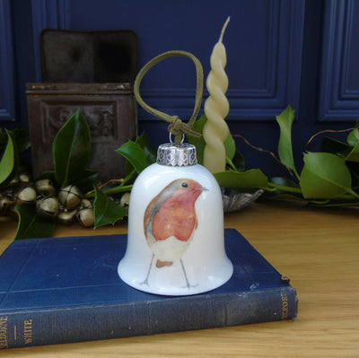 Christmas Robin Fine Bone China Bell Decoration