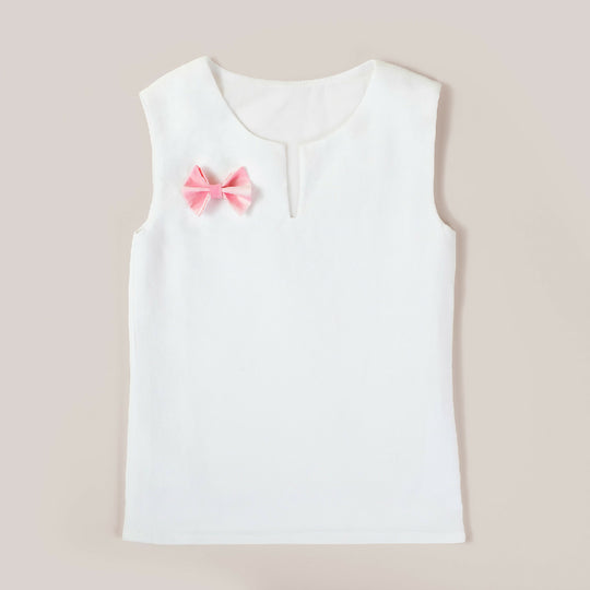 Organic Linen Girls Top with Pink Ribbon